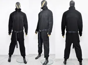 XS - 8XL Men's Black Overall Jumpsuit,Sci-fi Cosplay Flight Suit,Rave Regalo Moch,Cyberpunk/Futuristic Jacket,Gothic Hoodie/PLUS SIZE-BB0155