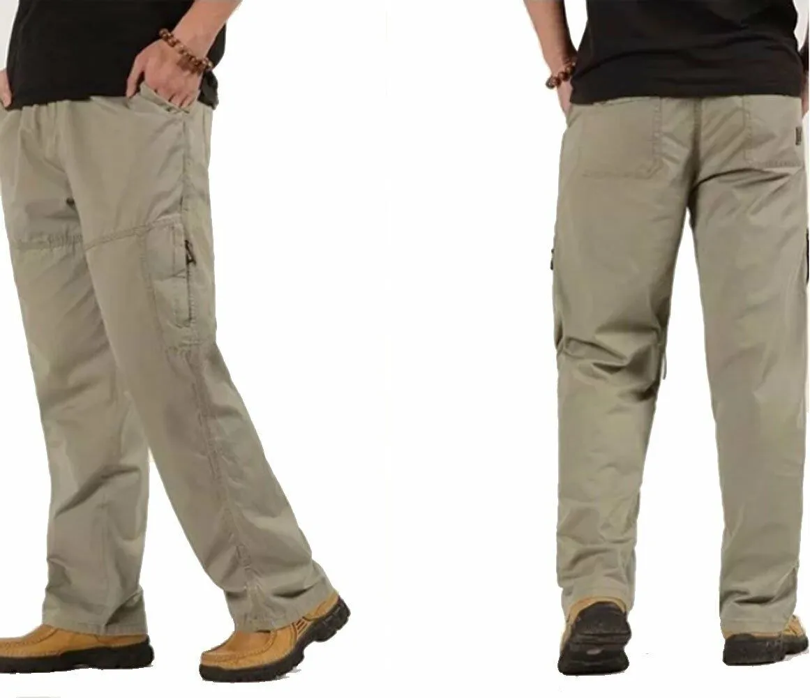 YGT Men's Full Elastic Waist Cargo Dungarees Pull On Workwear Casual Pants