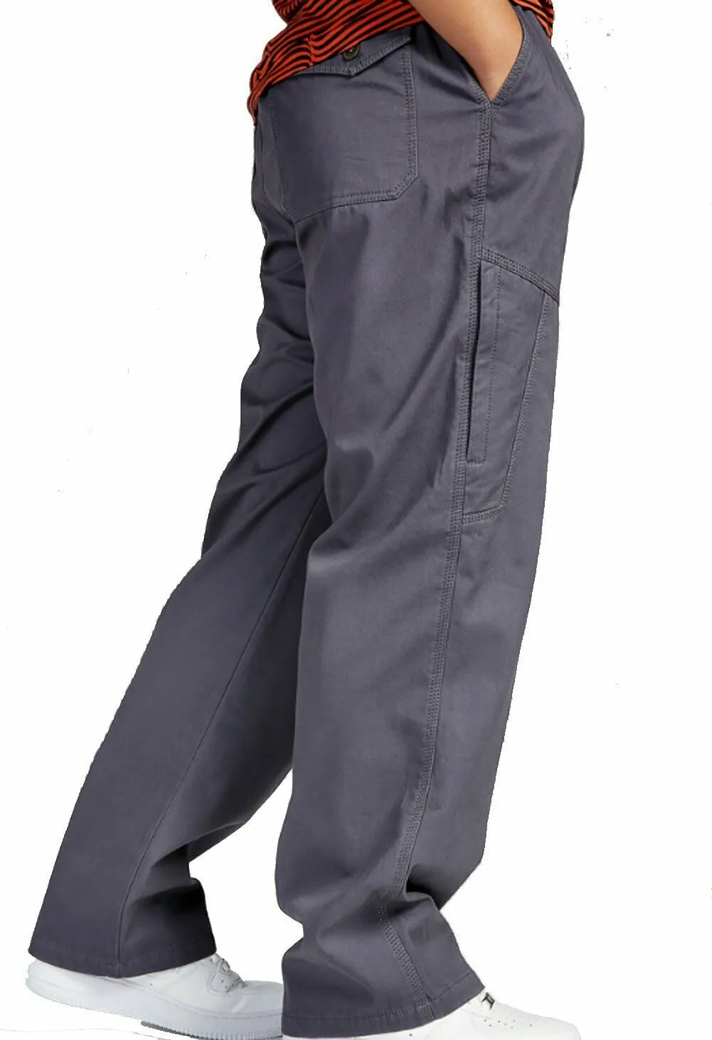 YGT Men's Full Elastic Waist Cargo Dungarees Pull On Workwear Casual Pants