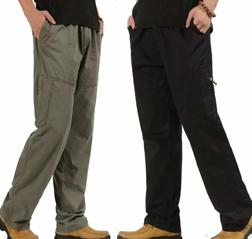 YGT Men's Full Elastic Waist Cargo Dungarees Pull On Workwear Casual Pants