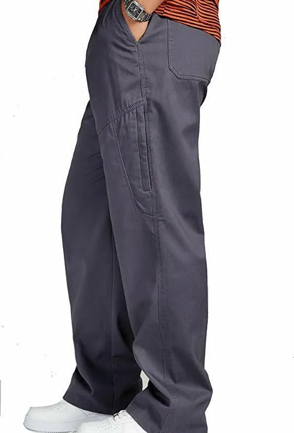 YGT Men's Full Elastic Waist Cargo Dungarees Pull On Workwear Casual Pants